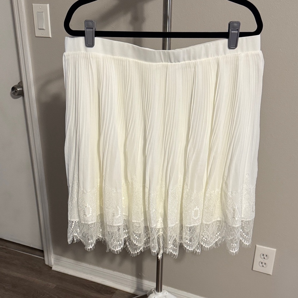 torrid Ivory Pleated Skater Skirt with Lace Hem